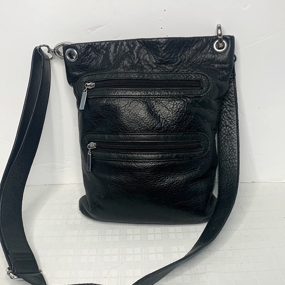 Margot triple zip crossbody bag in black leather - Picture 1 of 8
